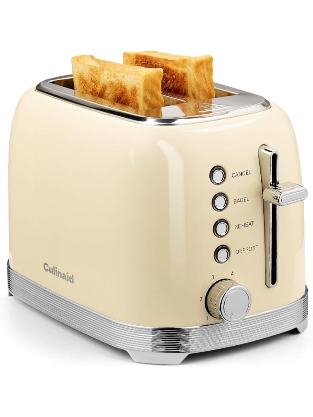 2 Slice Retro Cream Stainless Steel 1.5” Extra Wide Slots with Bagel Toaster